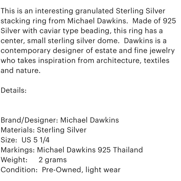Michael Dawkins Sterling Silver Granulated Silver Pebble Stacking Ring sz 5-1/4 - Picture 7 of 7